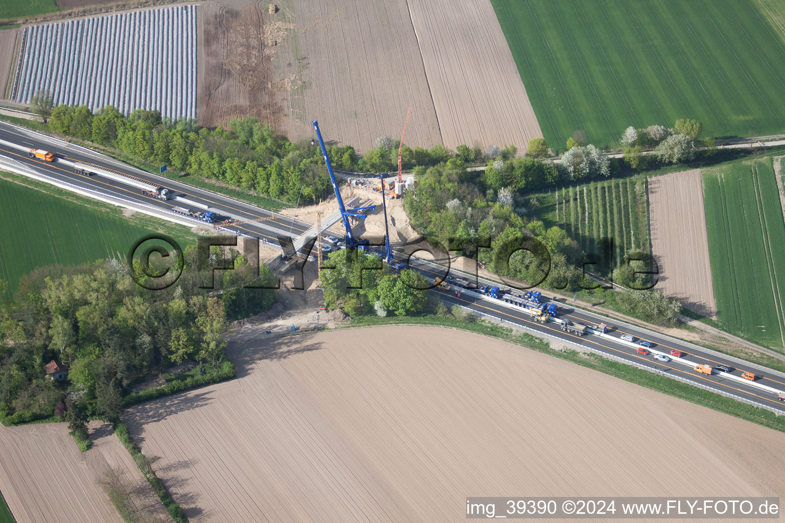 Aerial photograpy of New motorway bridge in Kandel in the state Rhineland-Palatinate, Germany