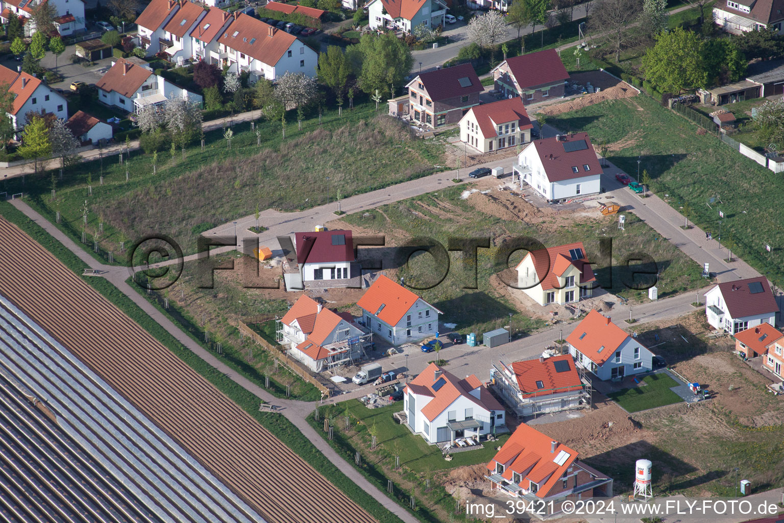 District Mörlheim in Landau in der Pfalz in the state Rhineland-Palatinate, Germany from the plane