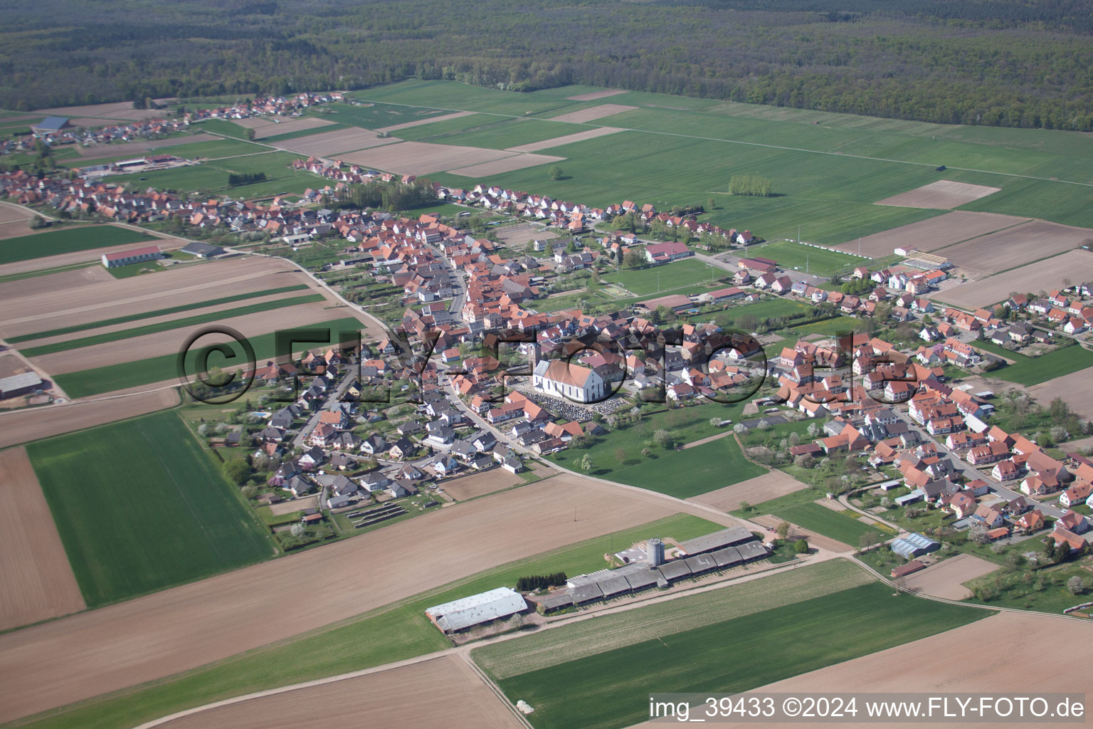 Schleithal in the state Bas-Rhin, France from the drone perspective