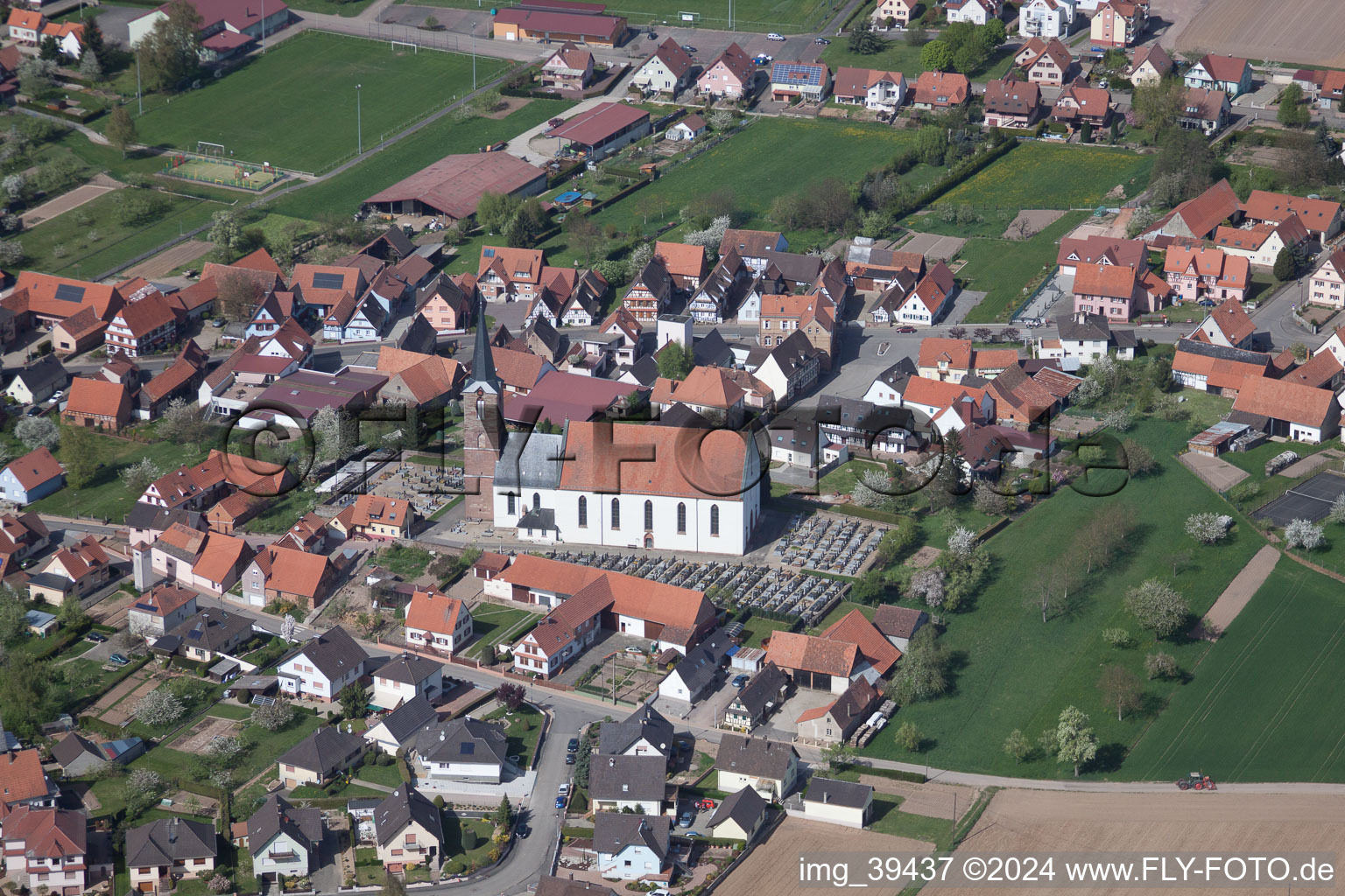 Schleithal in the state Bas-Rhin, France seen from a drone