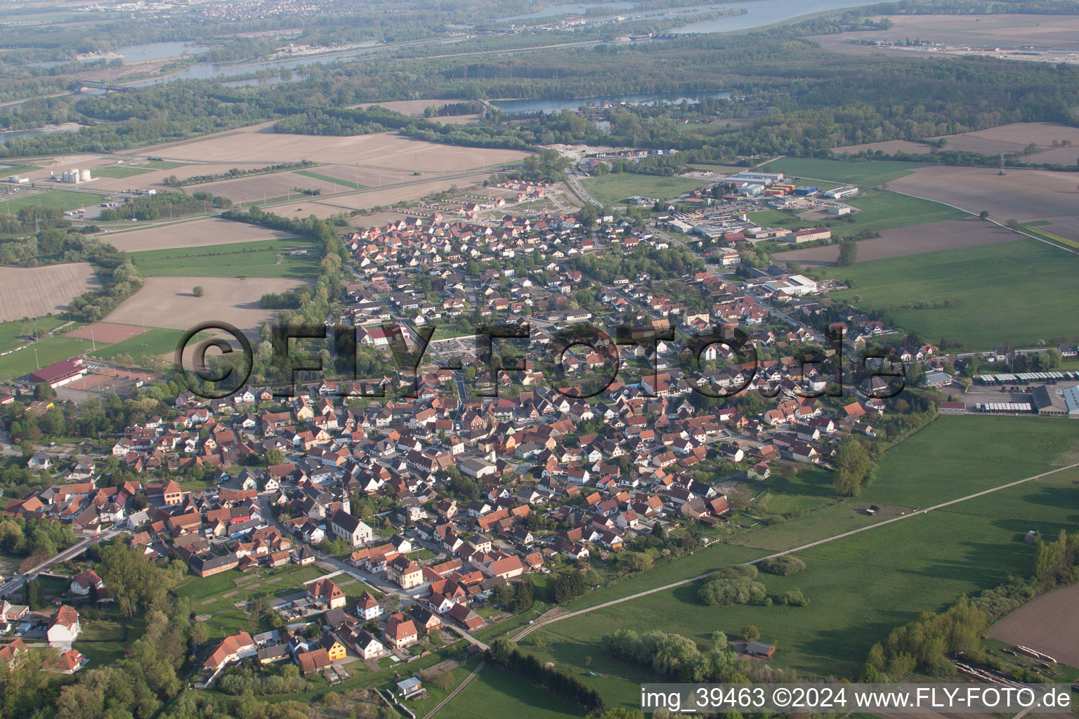 Beinheim in the state Bas-Rhin, France from a drone