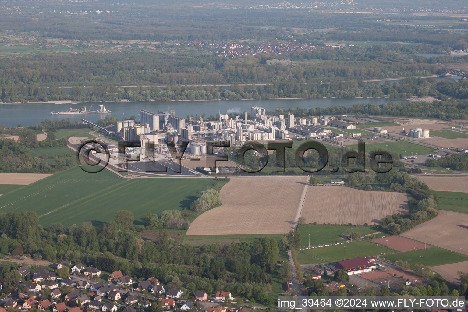 Beinheim in the state Bas-Rhin, France seen from a drone