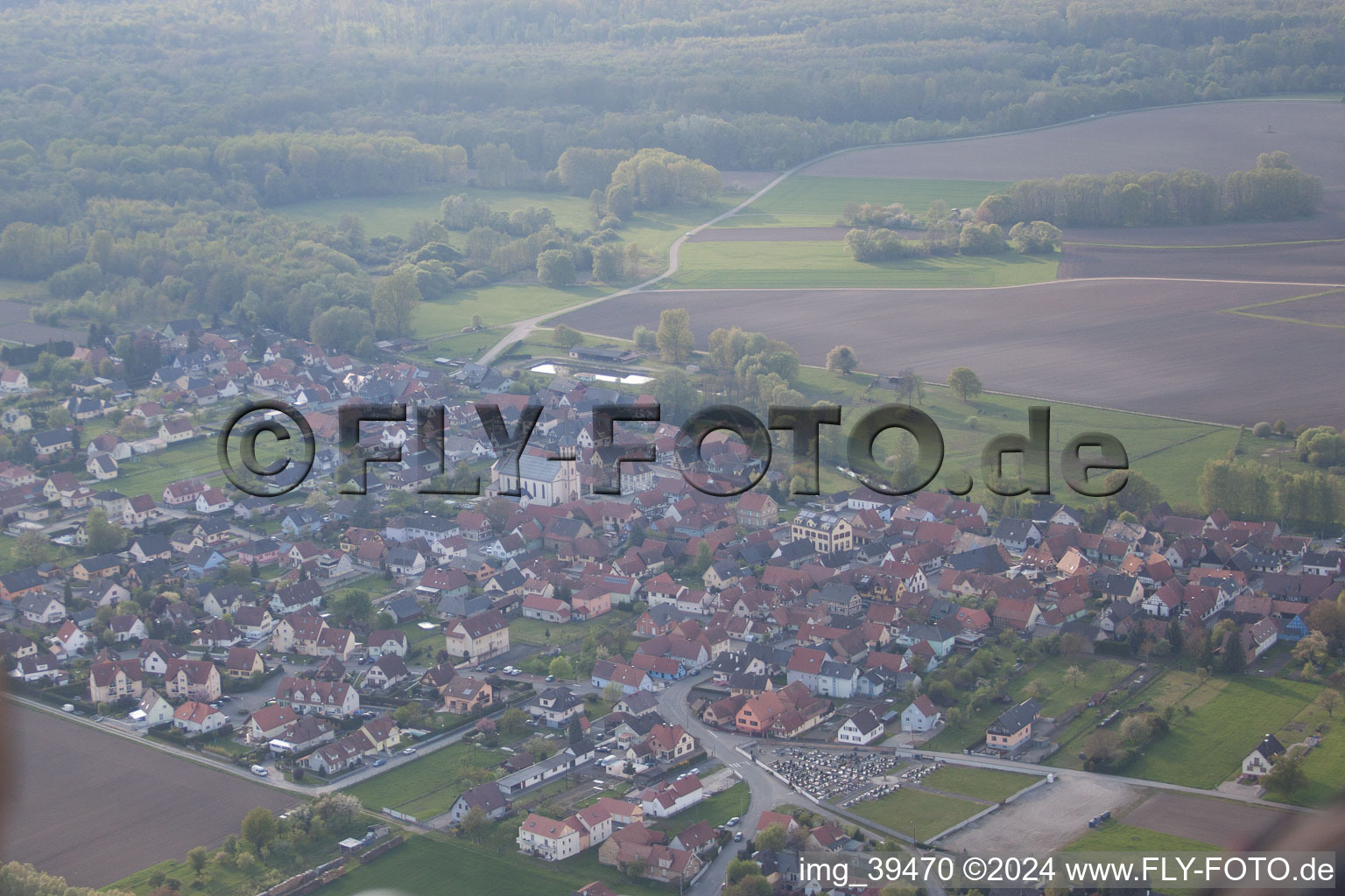 Rœschwoog in the state Bas-Rhin, France seen from above