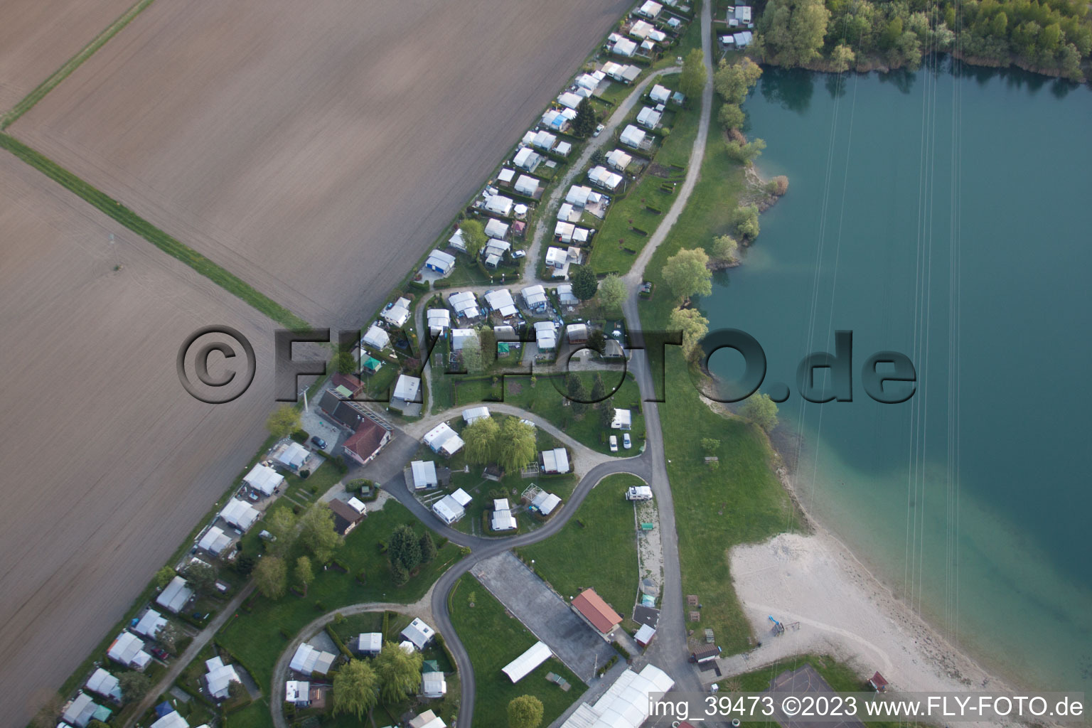 Bird's eye view of Rœschwoog in the state Bas-Rhin, France