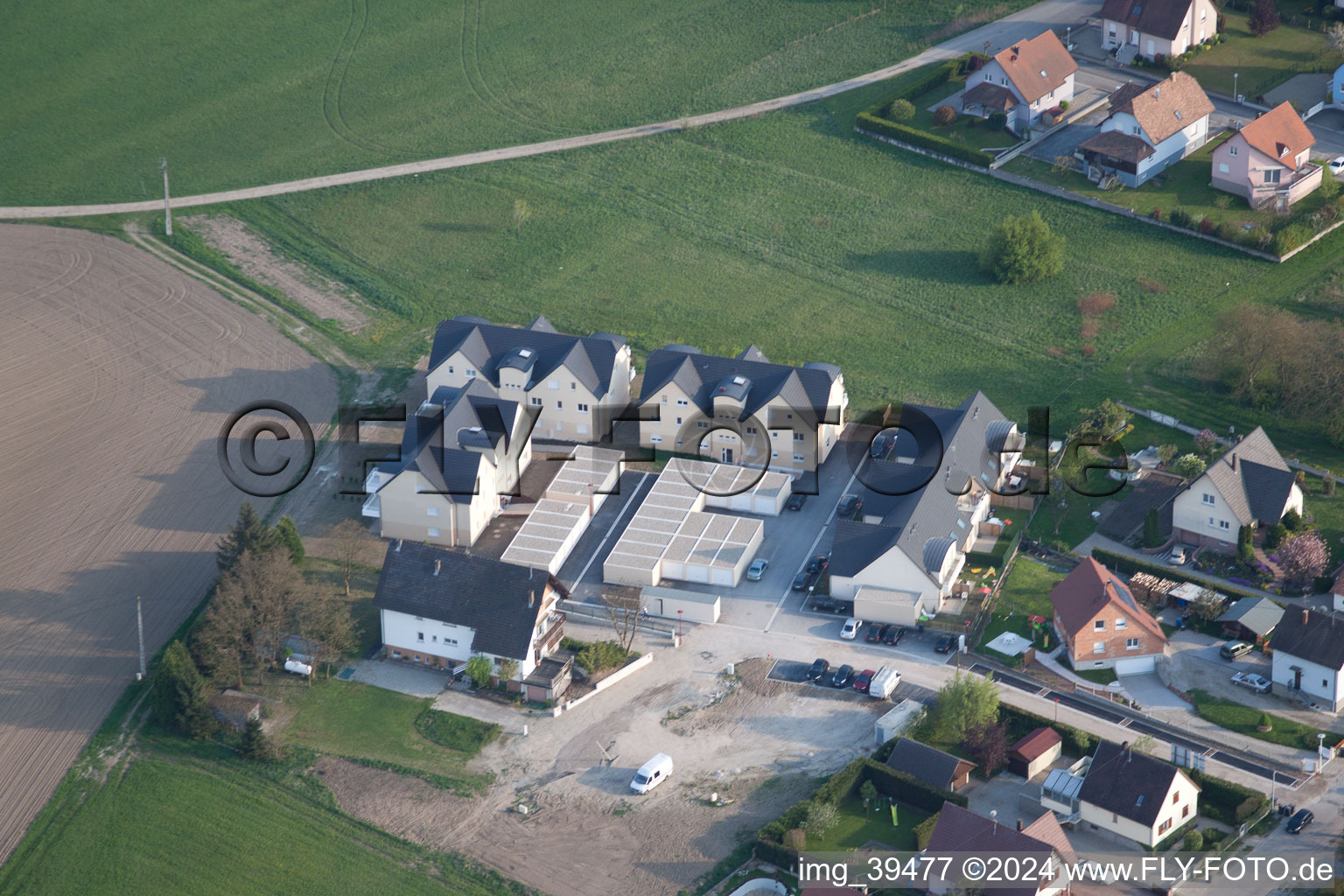 Rœschwoog in the state Bas-Rhin, France viewn from the air