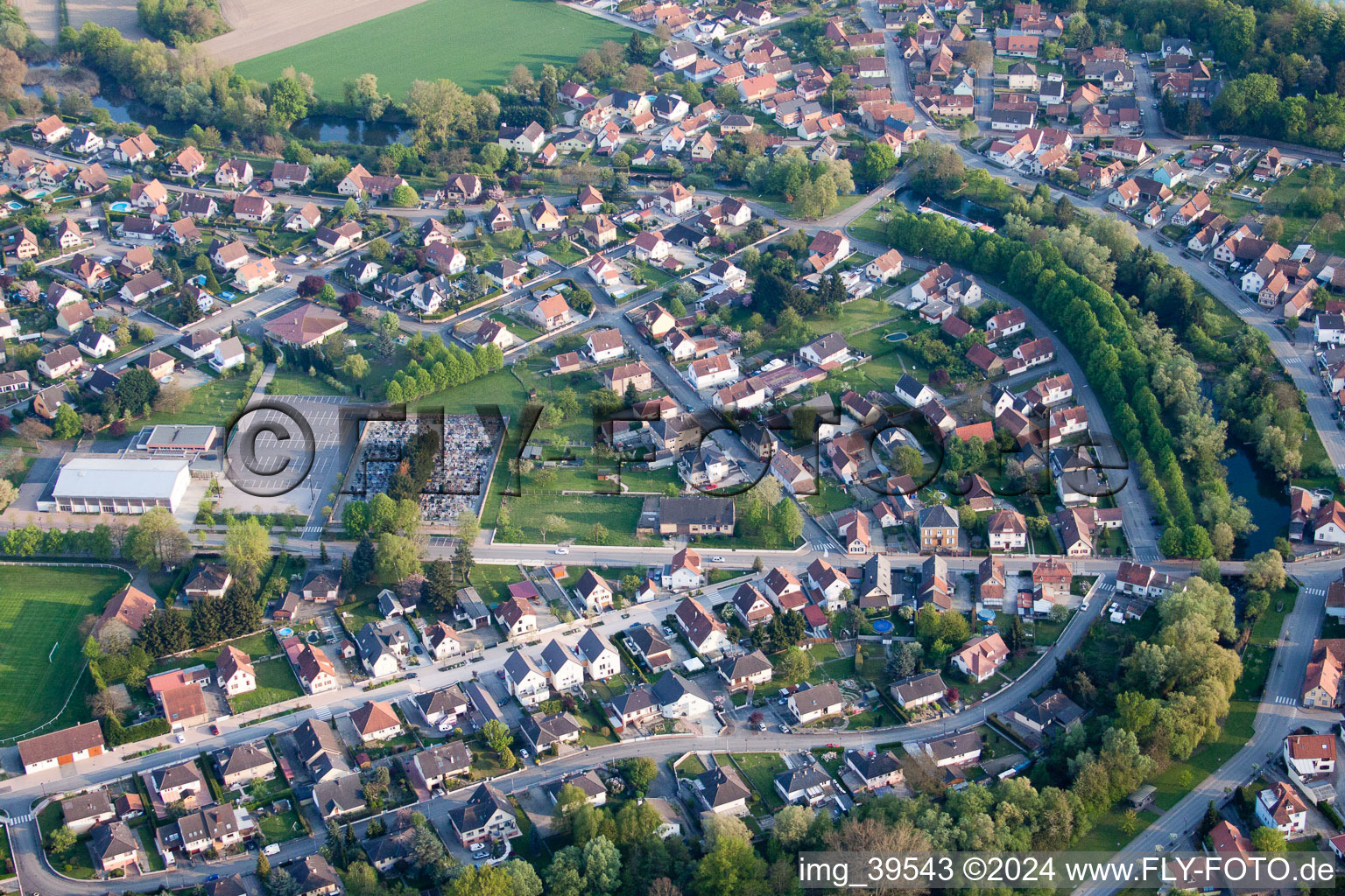 Bird's eye view of Offendorf in the state Bas-Rhin, France