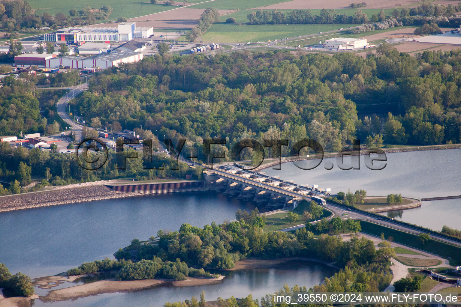 Oblique view of Sluice in Gambsheim in the state Bas-Rhin, France