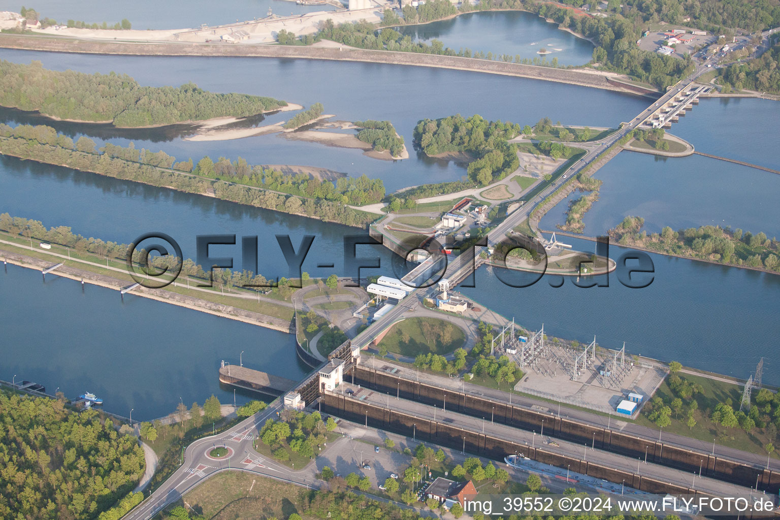 Drone image of Gambsheim in the state Bas-Rhin, France