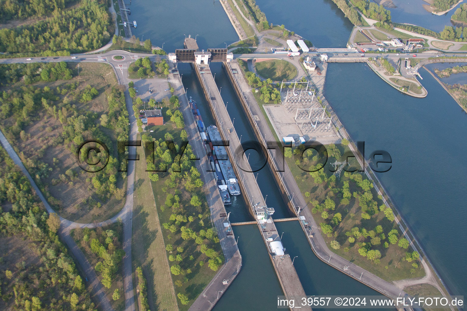 Aerial view of Gambsheim in the state Bas-Rhin, France