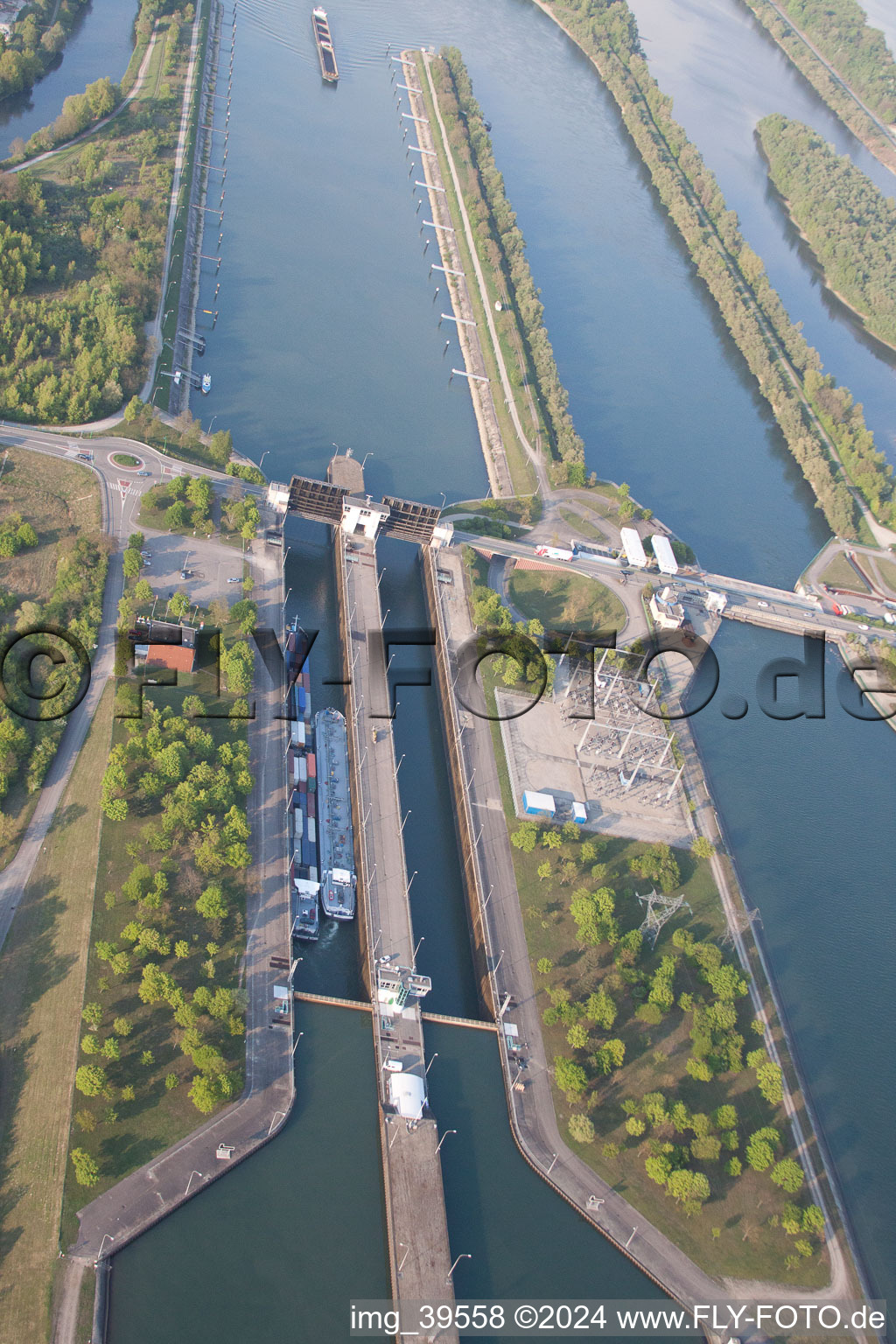 Aerial photograpy of Gambsheim in the state Bas-Rhin, France