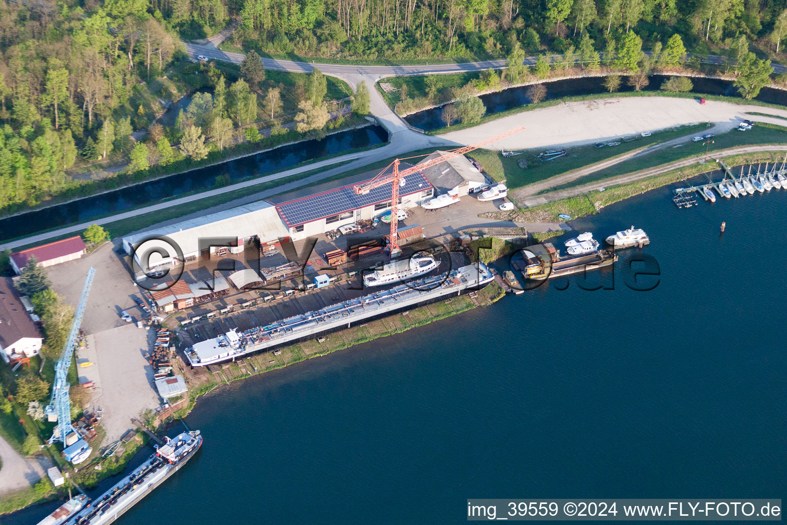 Shipyard - site of the Schiffswerft Karcher GmbH in Rheinau in the state Baden-Wurttemberg, Germany