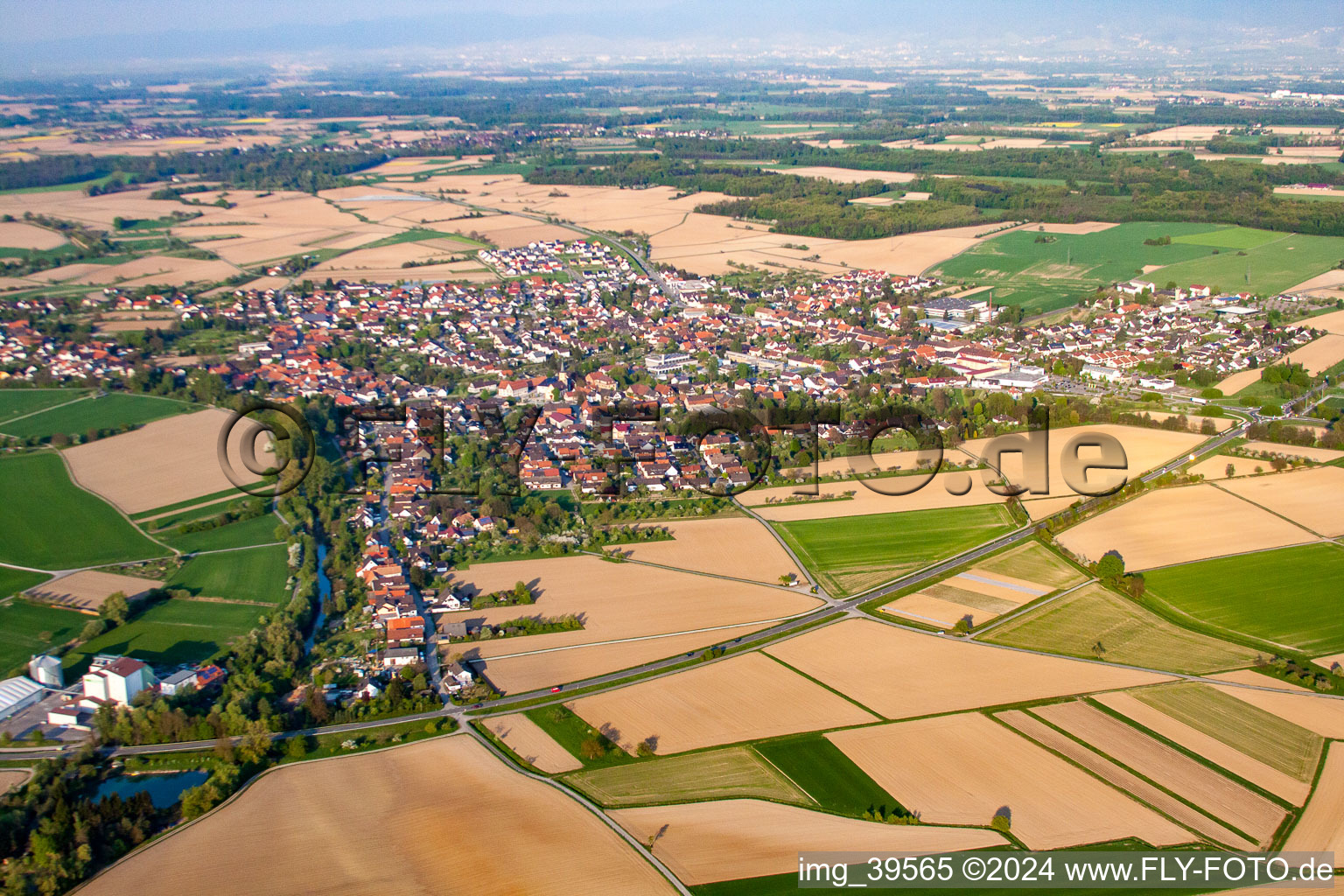 Oblique view of District Freistett in Rheinau in the state Baden-Wuerttemberg, Germany