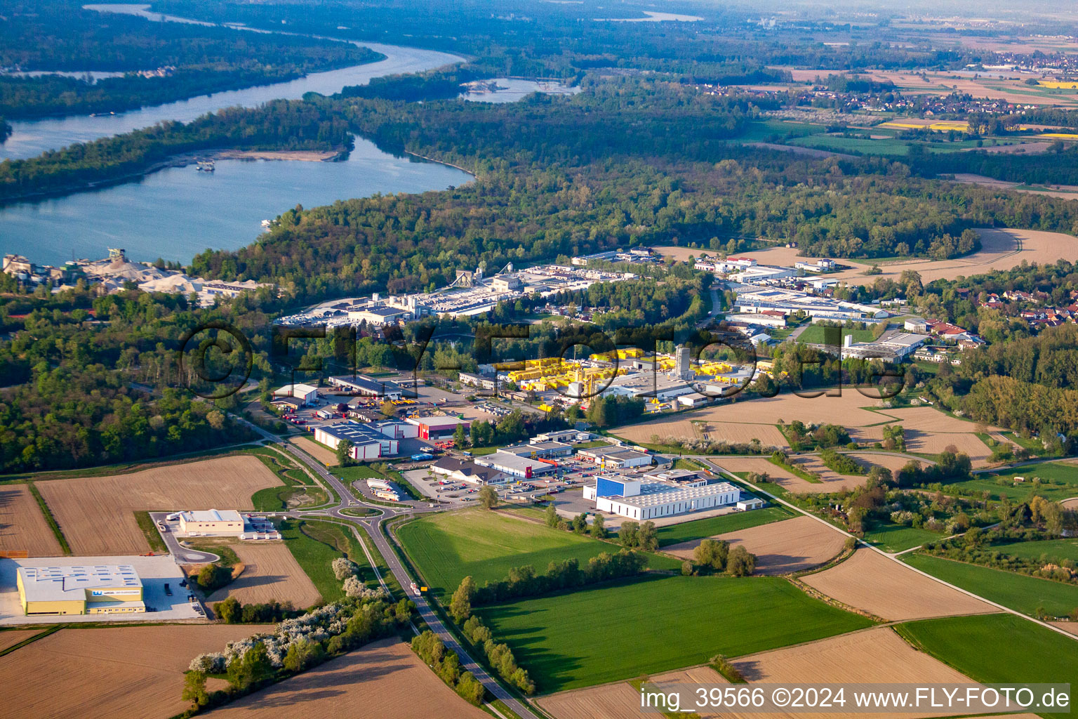 District Freistett in Rheinau in the state Baden-Wuerttemberg, Germany from above