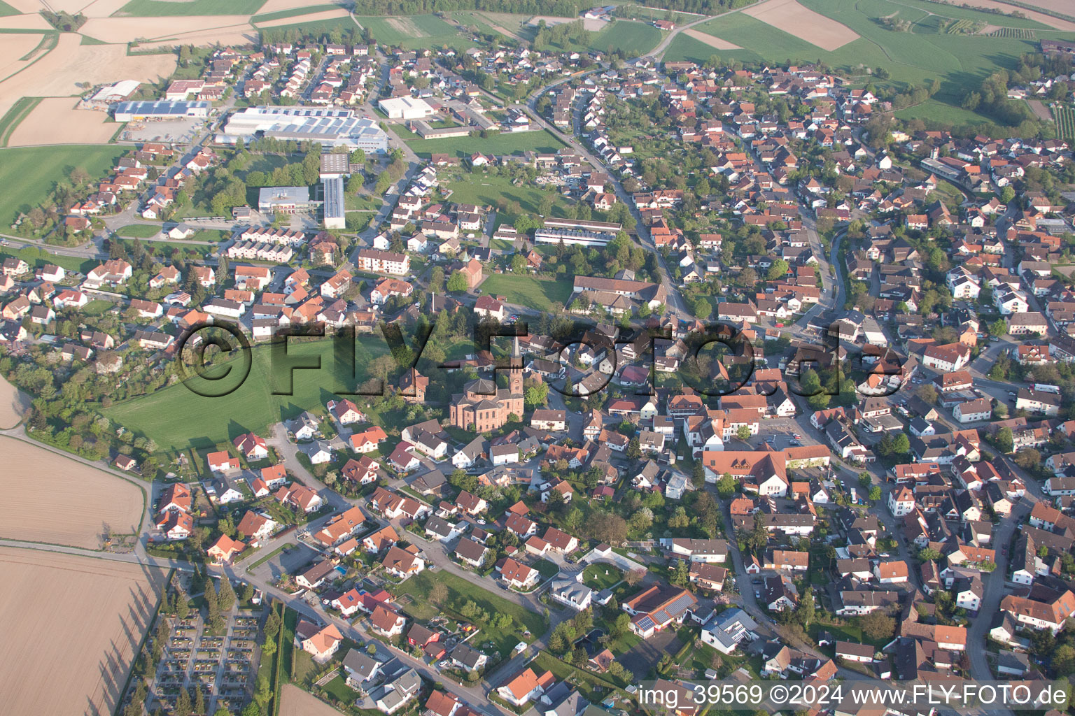 Aerial view of District Rheinbischofsheim in Rheinau in the state Baden-Wuerttemberg, Germany