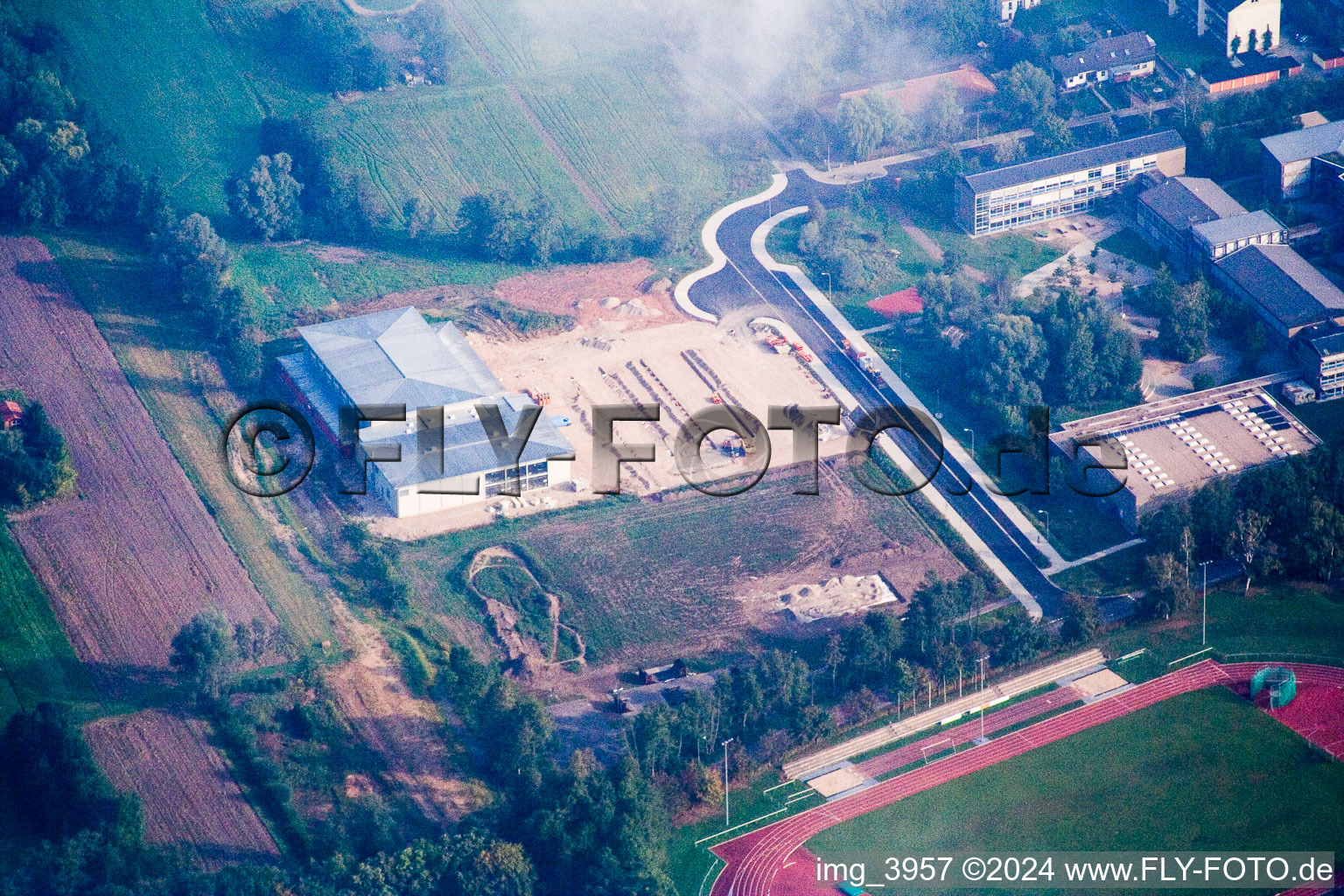 Aerial view of School and sports center in Kandel in the state Rhineland-Palatinate, Germany