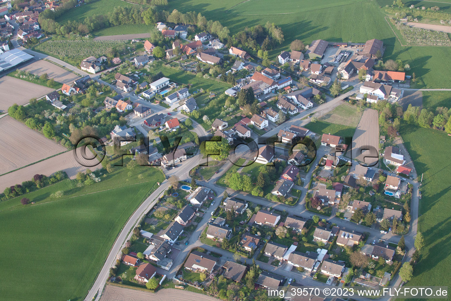 Aerial photograpy of District Rheinbischofsheim in Rheinau in the state Baden-Wuerttemberg, Germany