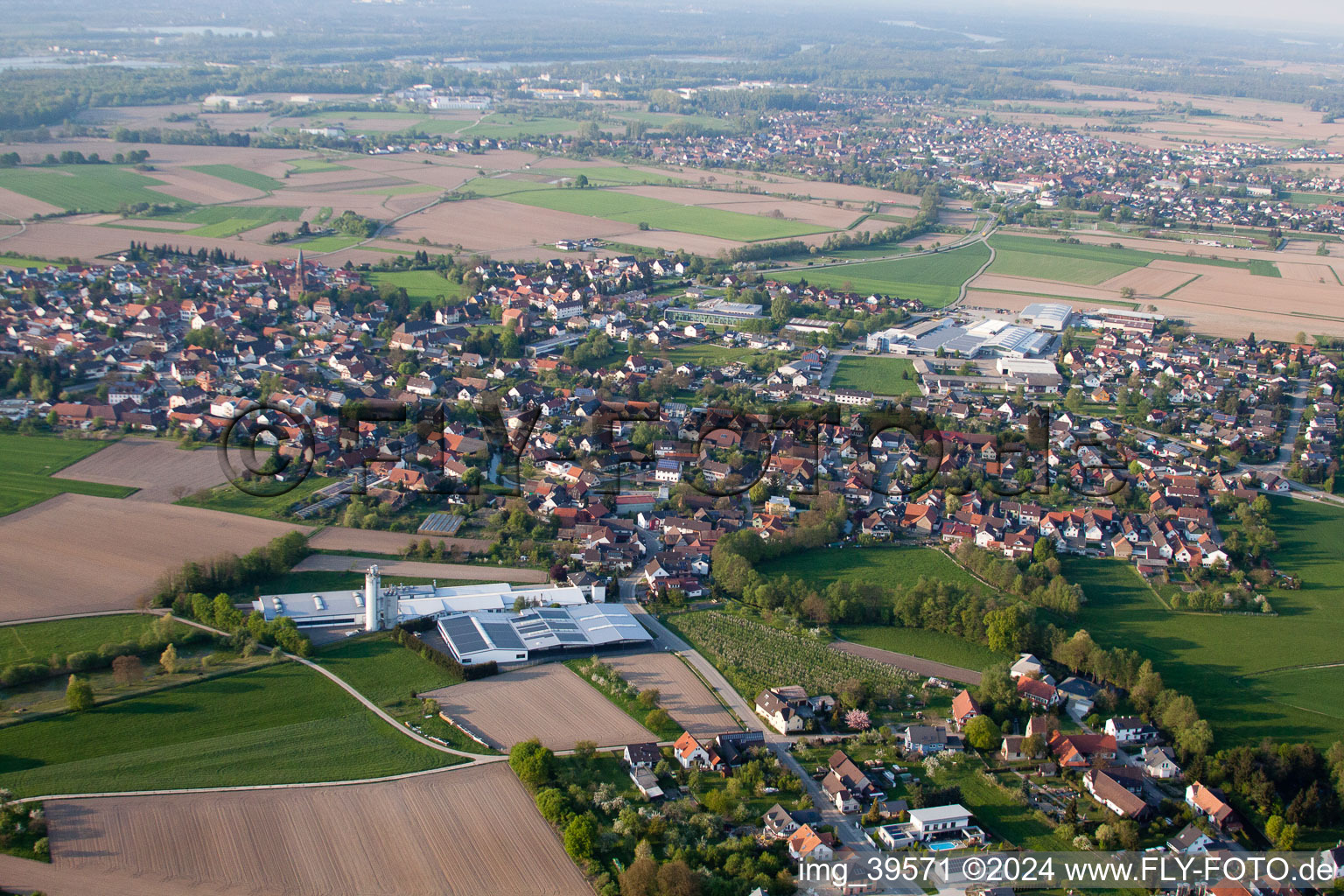 Oblique view of District Rheinbischofsheim in Rheinau in the state Baden-Wuerttemberg, Germany