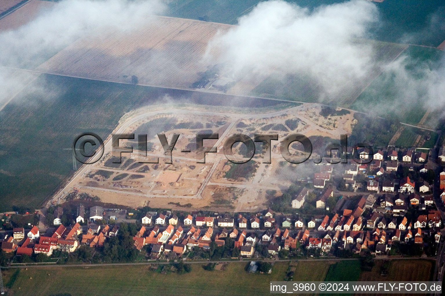 New development area Am Höhenweg in Kandel in the state Rhineland-Palatinate, Germany seen from a drone