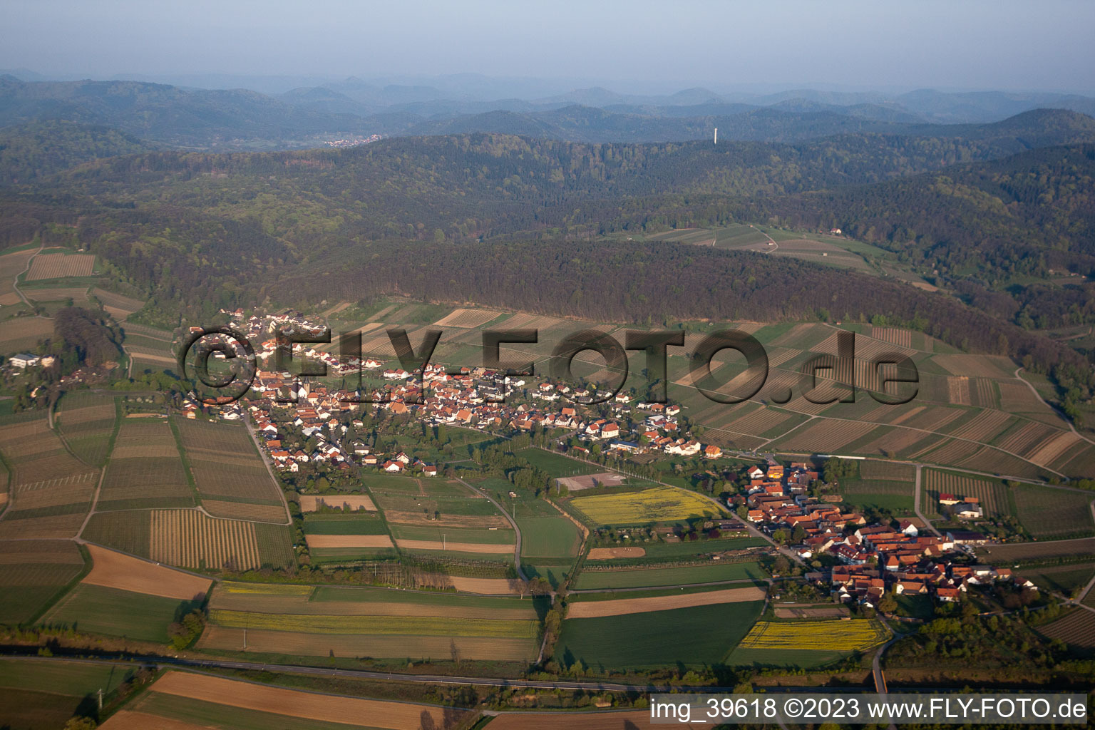 District Pleisweiler in Pleisweiler-Oberhofen in the state Rhineland-Palatinate, Germany viewn from the air