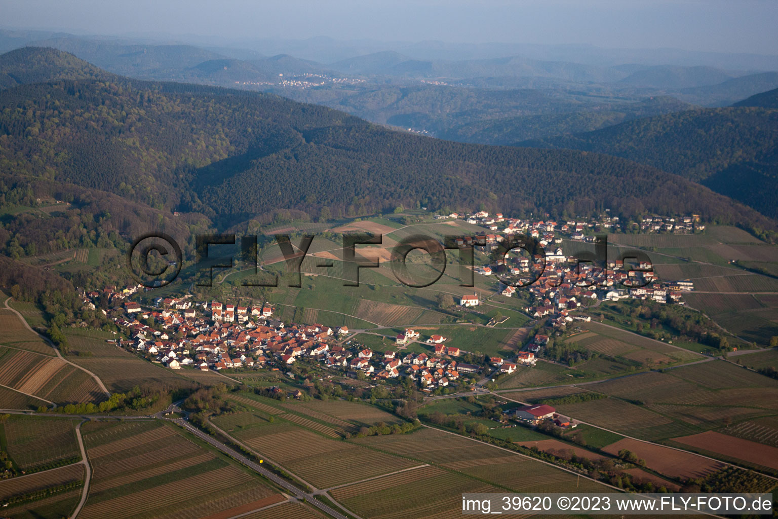 District Gleishorbach in Gleiszellen-Gleishorbach in the state Rhineland-Palatinate, Germany from above
