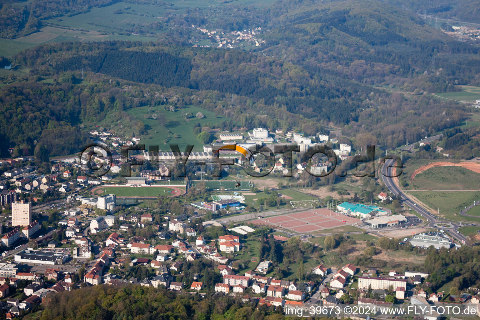 Saint-Avold in the state Moselle, France from above