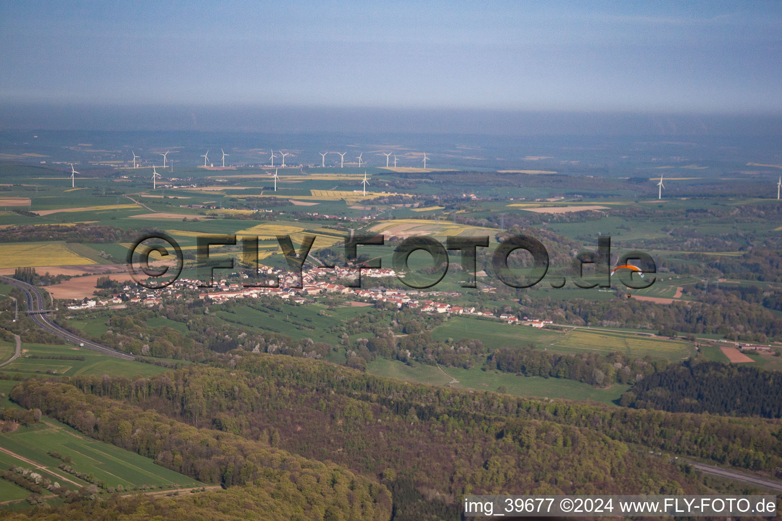 Aerial view of Longeville-lès-Saint-Avold in the state Moselle, France