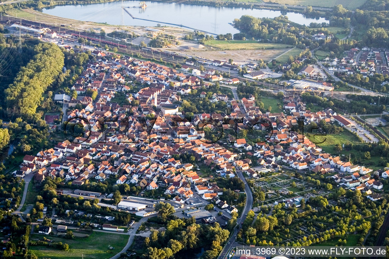 Aerial view of Wörth am Rhein in the state Rhineland-Palatinate, Germany