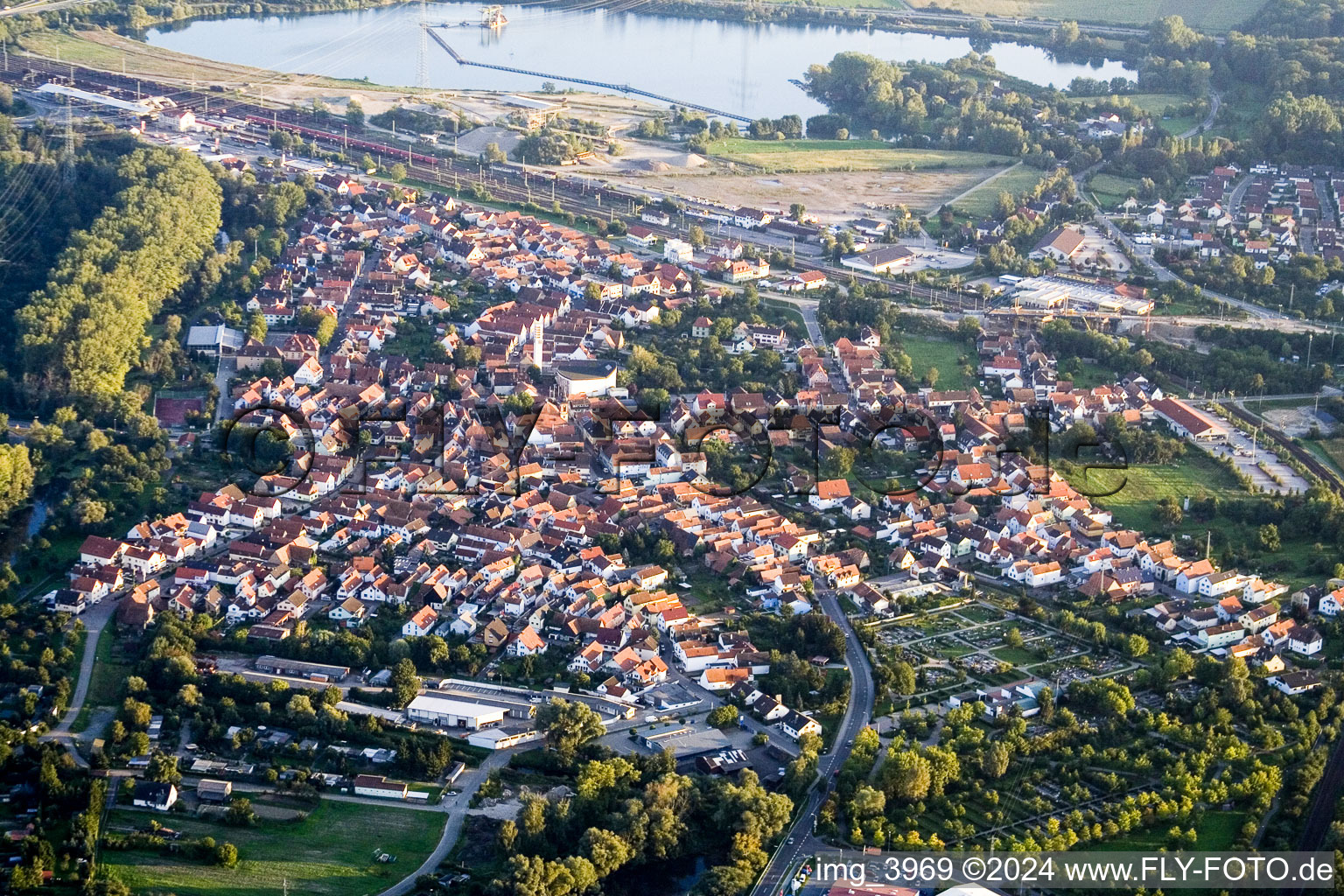 Aerial view of Wörth am Rhein in the state Rhineland-Palatinate, Germany