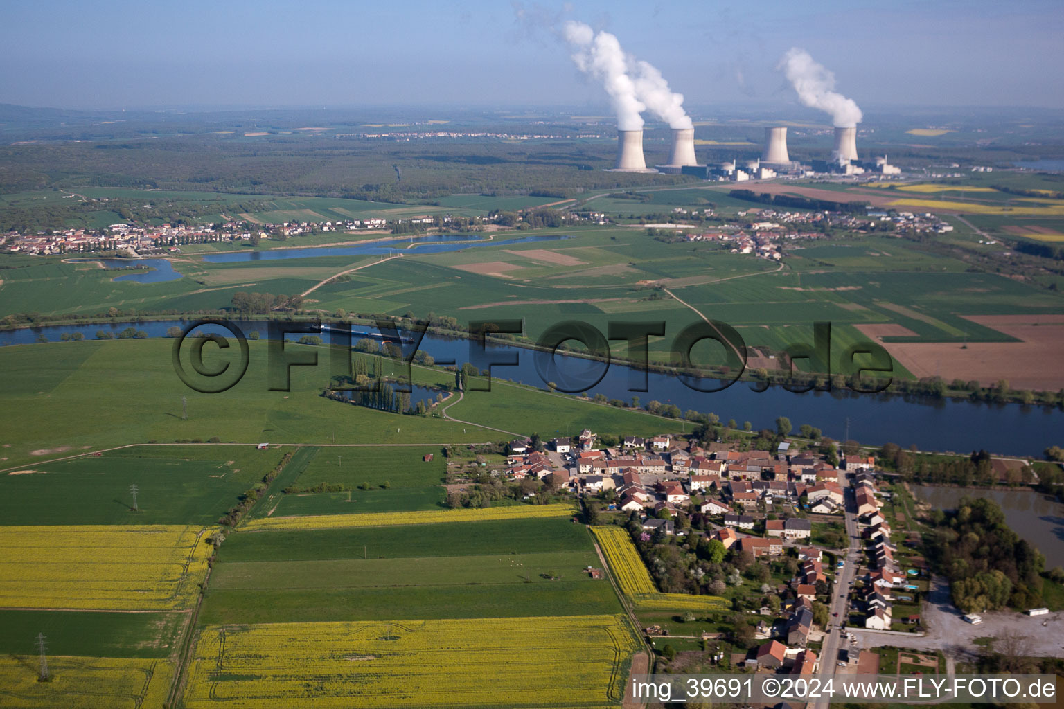 Aerial photograpy of Site of the nuclear power plant (NPP also, NPP or nuclear power plant) near the Mosel river in Cattenom in Alsace-Champagne-Ardenne-Lorraine, France