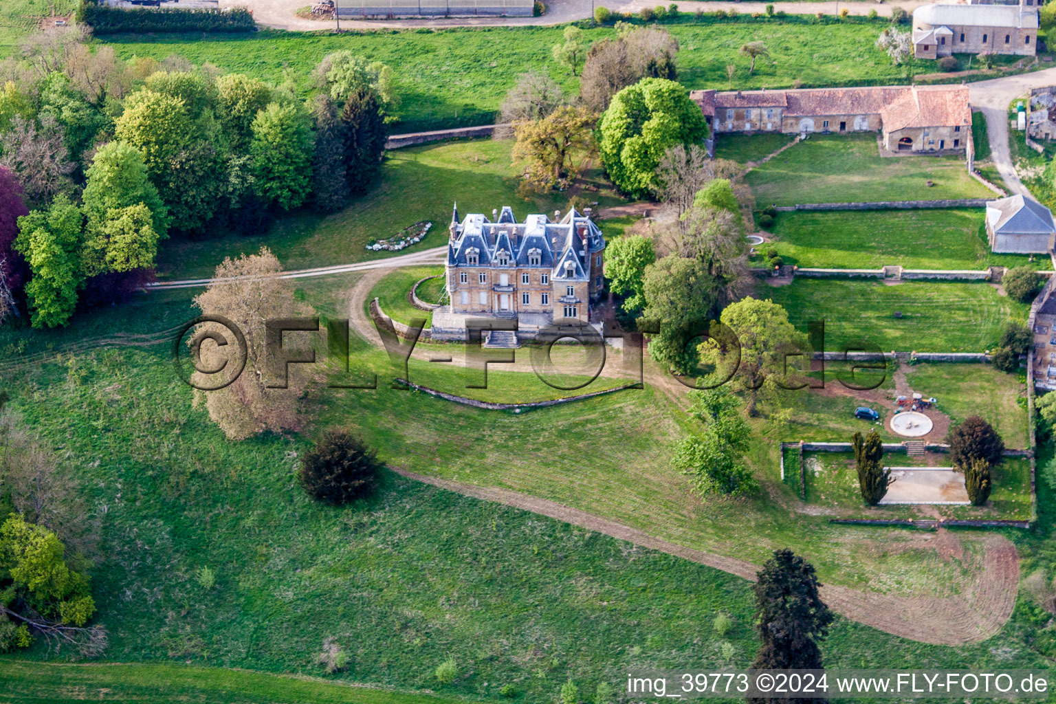Buildings and parks at the mansion of the farmhouse in Montmedy in Grand Est, France