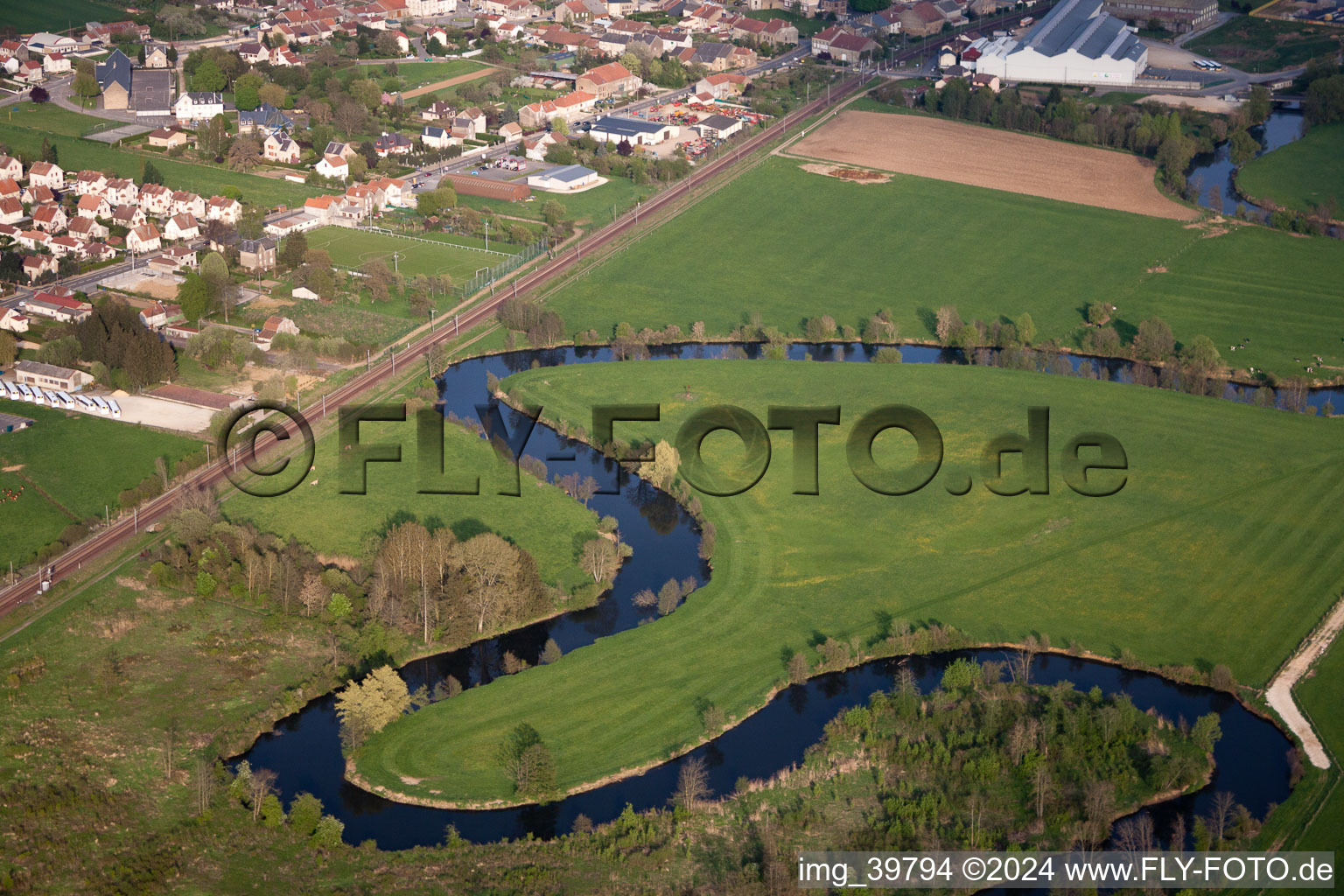 Aerial view of Loops of the River Chiers in Blagny in the state Ardennes, France