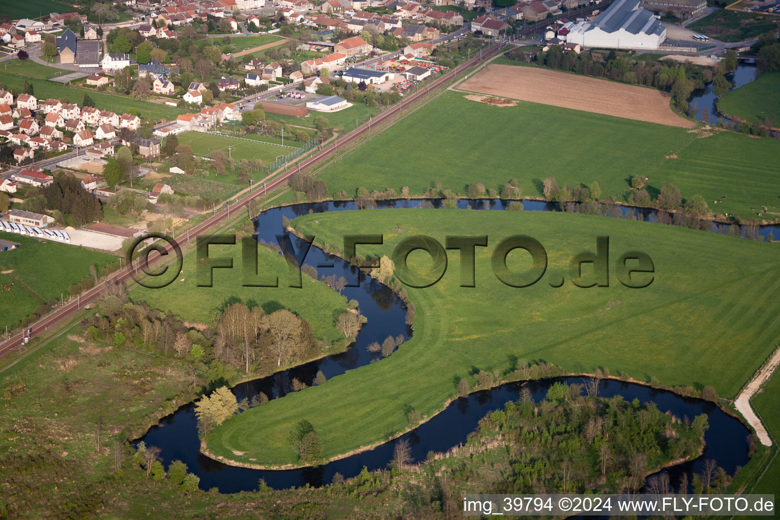 Aerial view of Loops of the river Chiers in Blagny in the state Ardennes, France