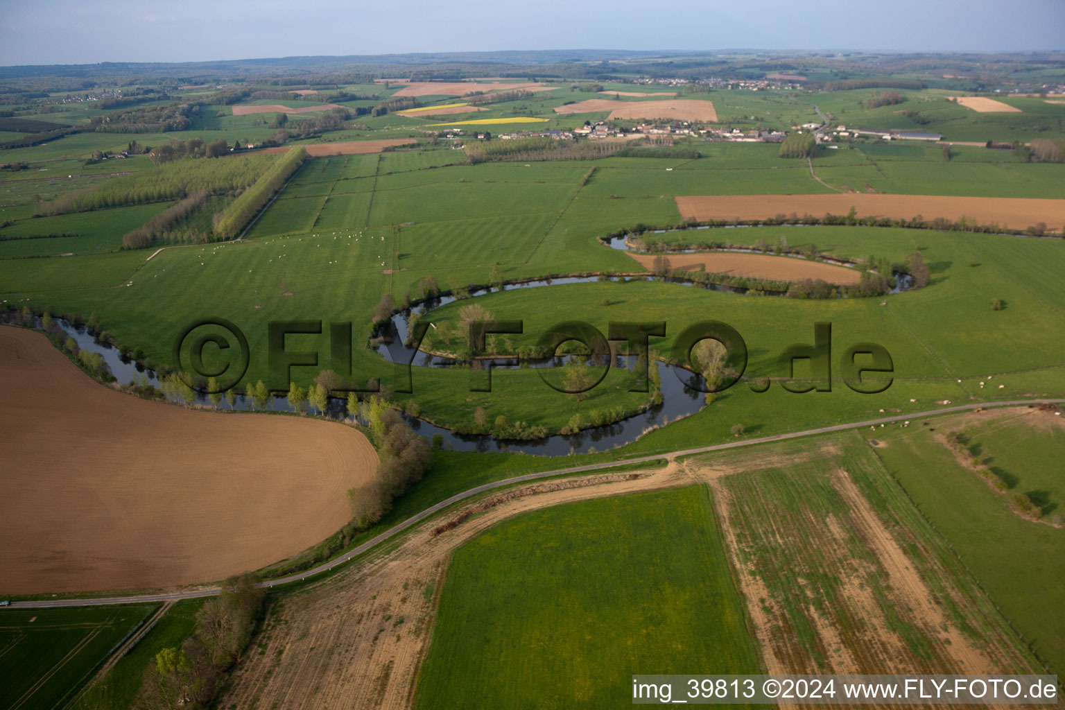 Aerial view of Tétaigne in the state Ardennes, France