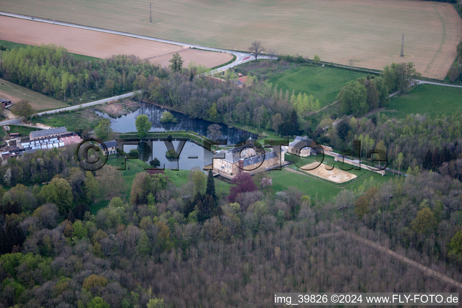 Aerial view of Rubécourt-et-Lamécourt in the state Ardennes, France