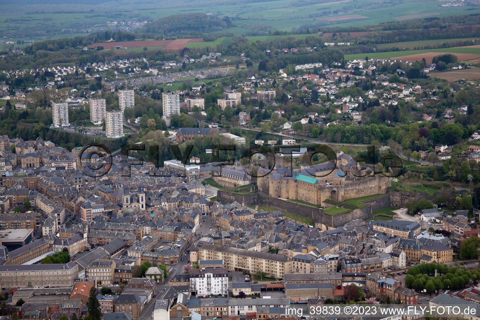 Aerial view of Sedan in the state Ardennes, France