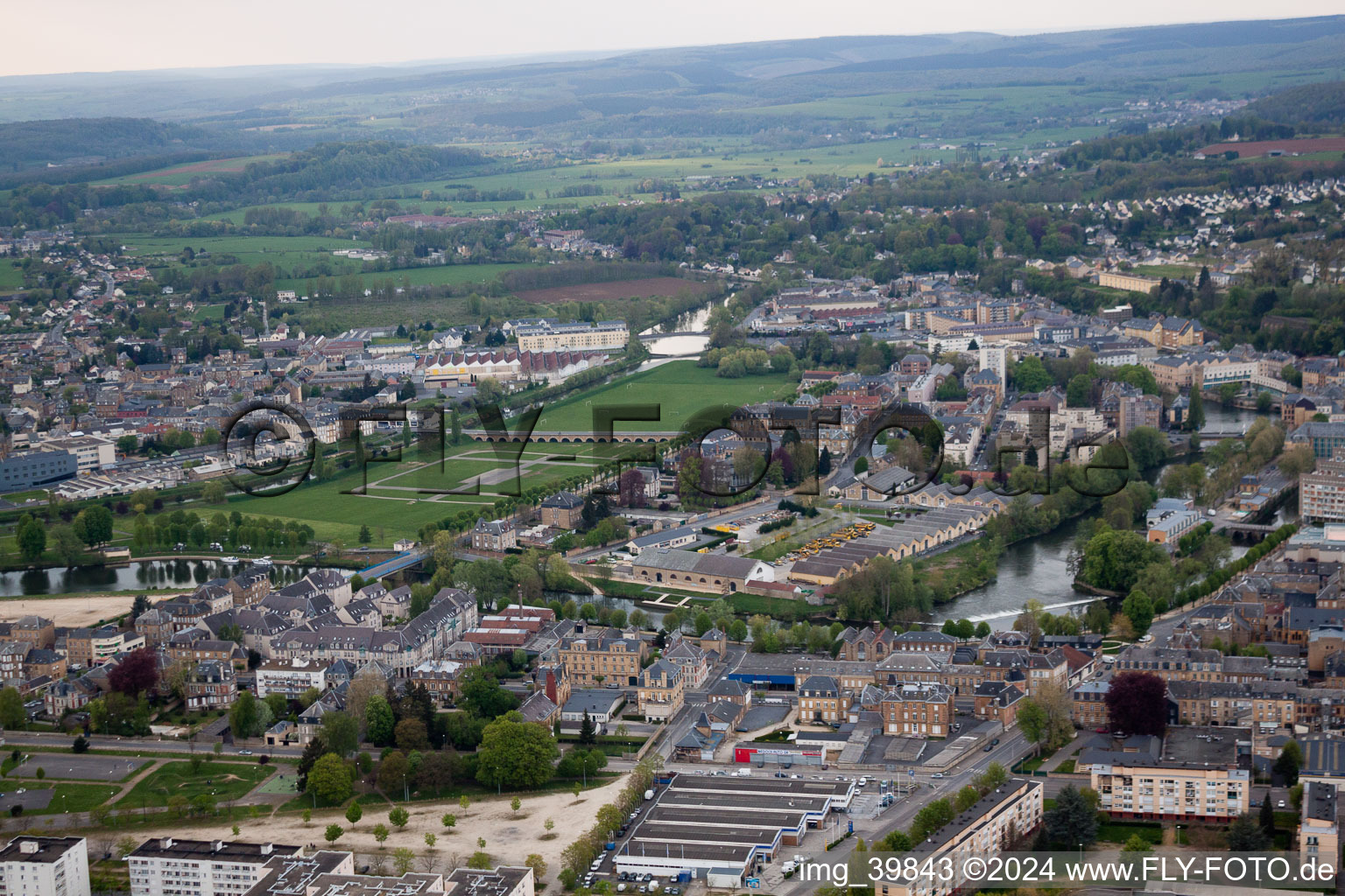 Sedan in the state Ardennes, France from above