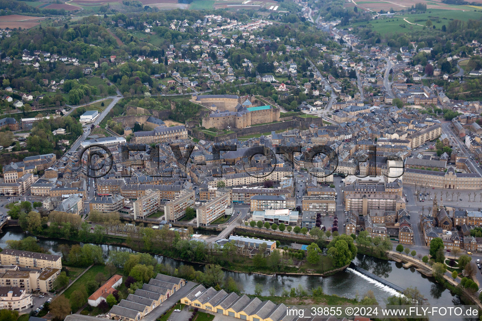 Sedan in the state Ardennes, France viewn from the air