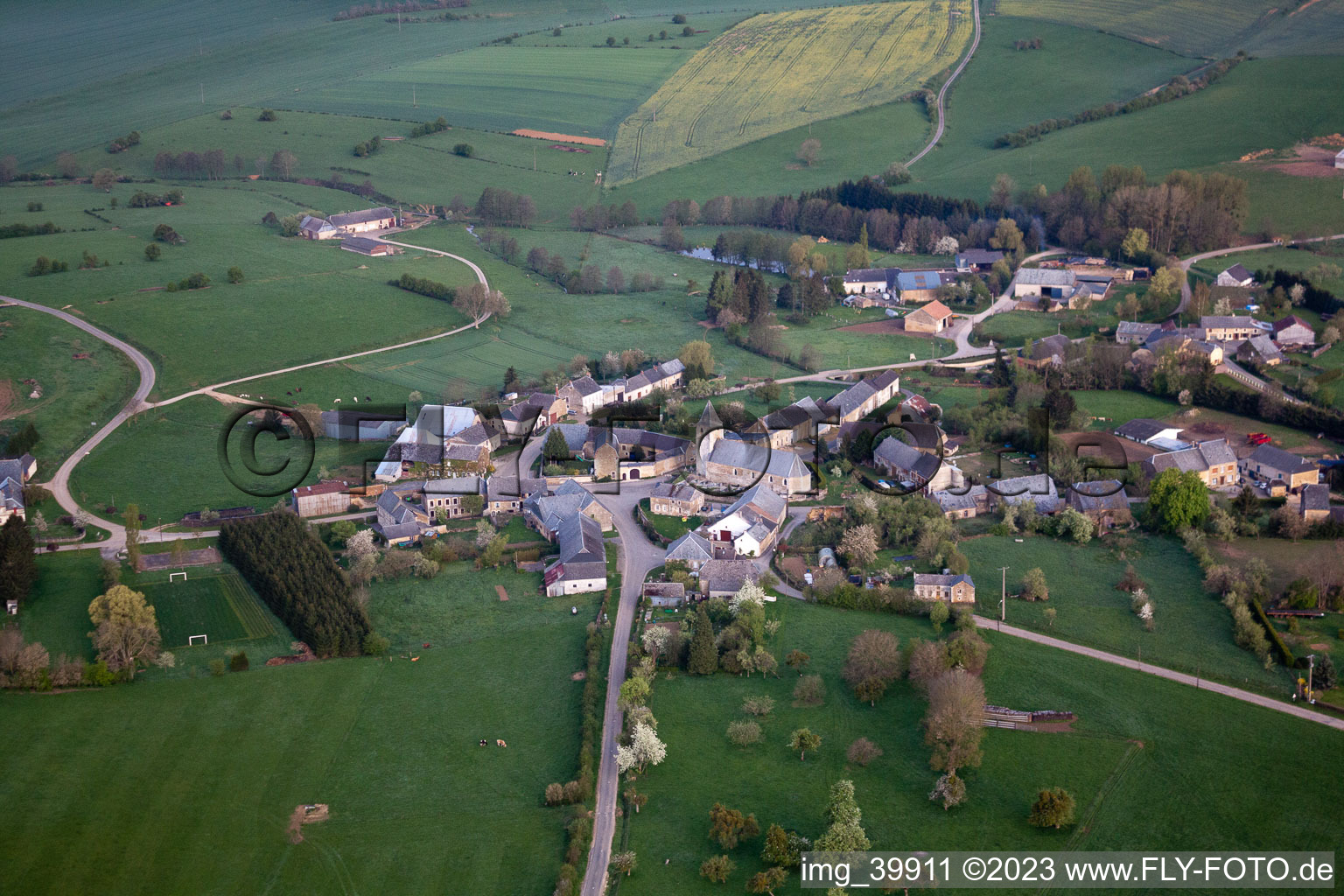 Aerial view of Flaignes-Havys in the state Ardennes, France