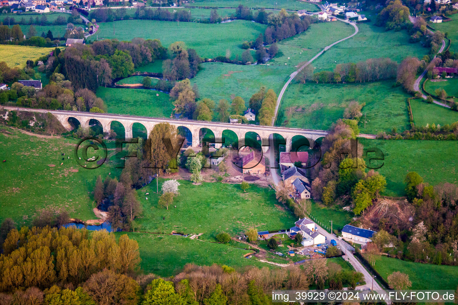 Viaduct of the railway bridge structure to route the railway tracks in Origny-en-Thierache in Hauts-de-France, France