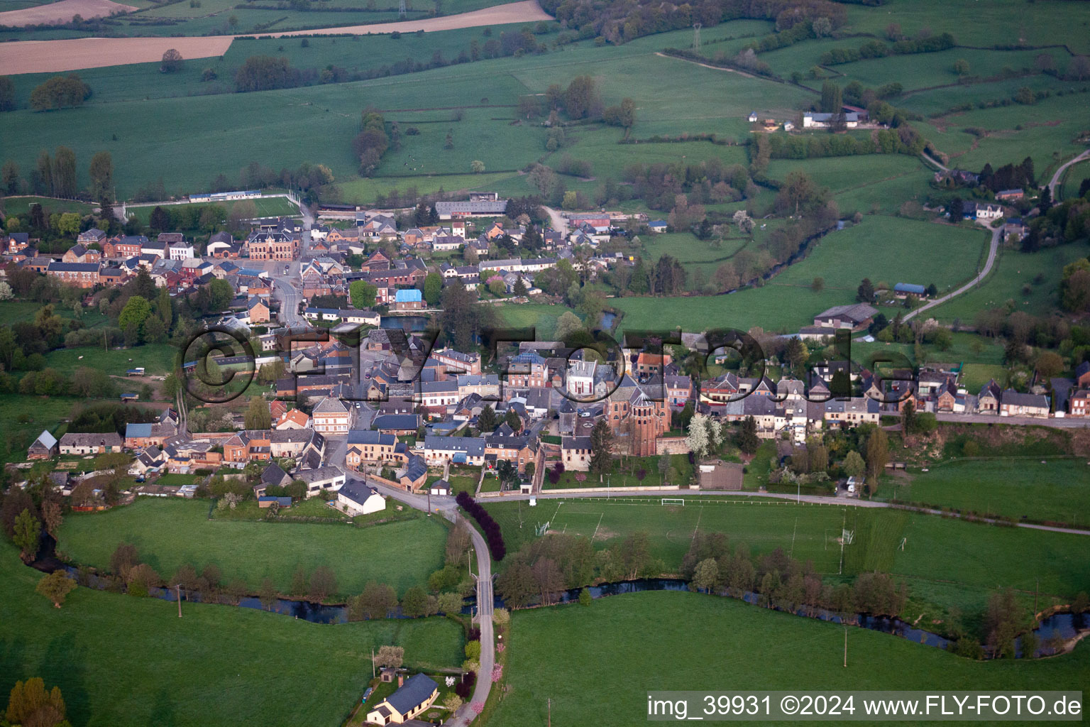 Aerial view of Origny-en-Thiérache in the state Aisne, France