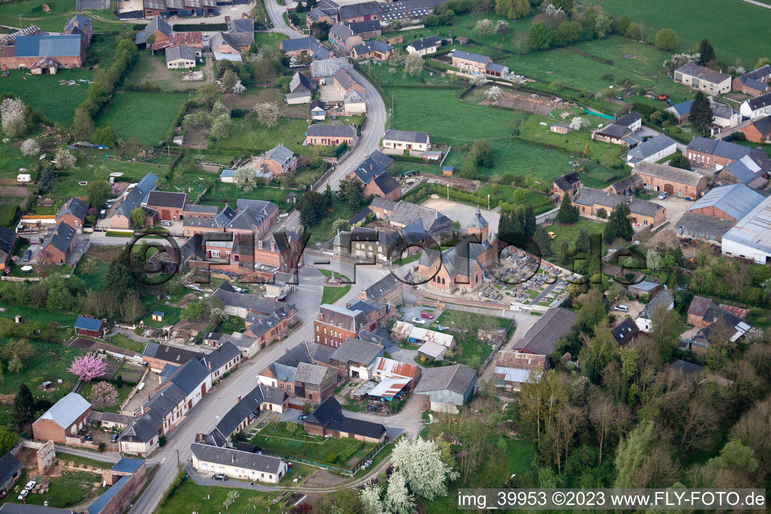 Aerial view of Autreppes in the state Aisne, France