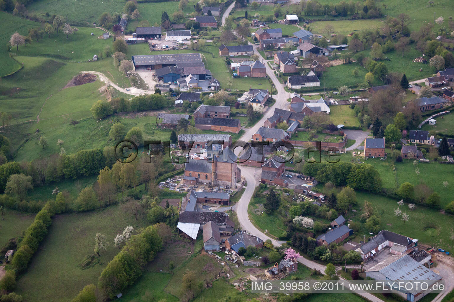 Aerial view of Saint-Algis in the state Aisne, France