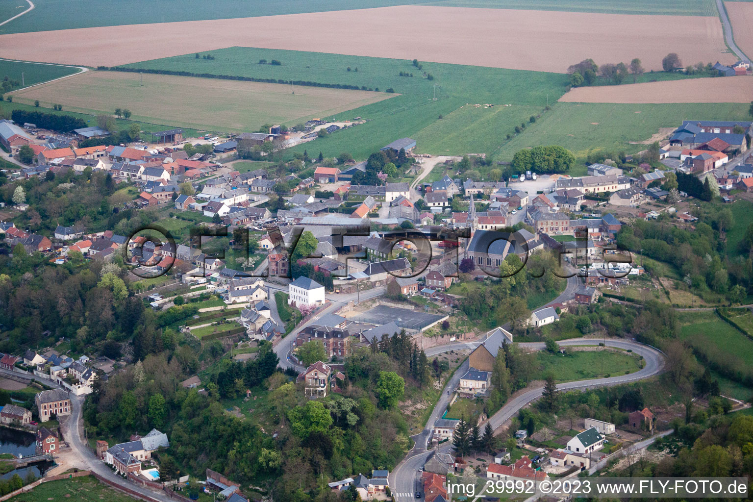 Aerial view of Lesquielles-Saint-Germain in the state Aisne, France