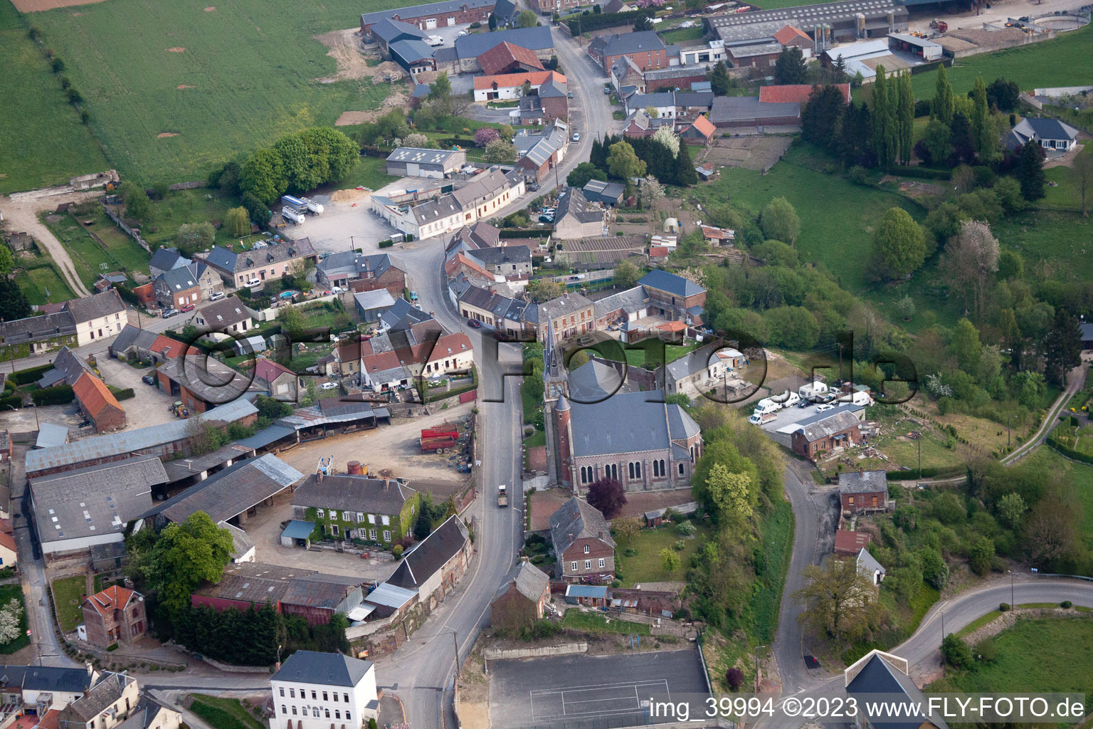 Aerial photograpy of Lesquielles-Saint-Germain in the state Aisne, France