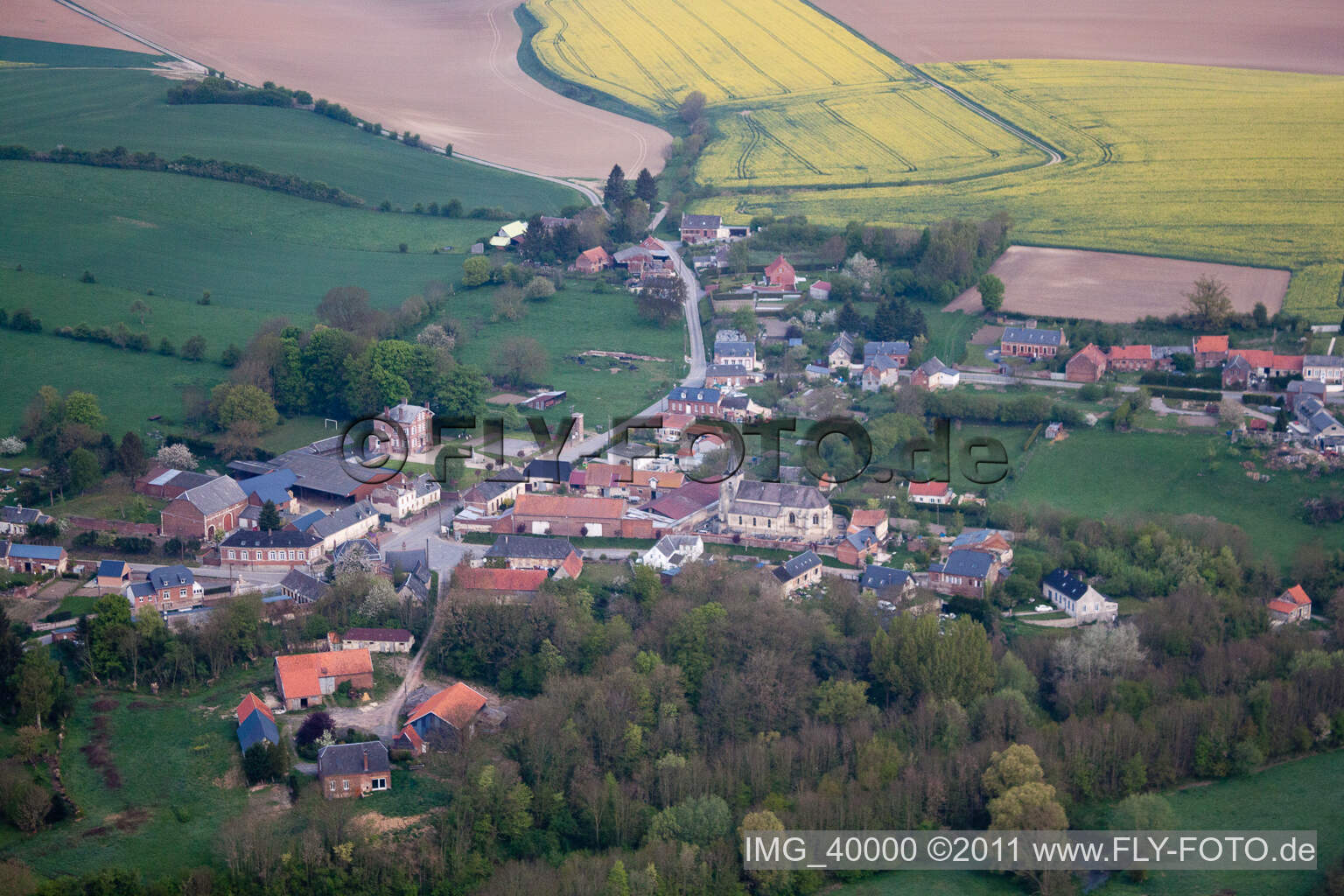 Aerial view of Grand-Verly in the state Aisne, France