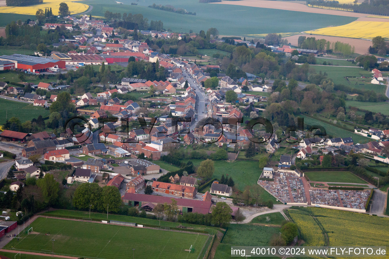 Aerial view of Seboncourt in the state Aisne, France