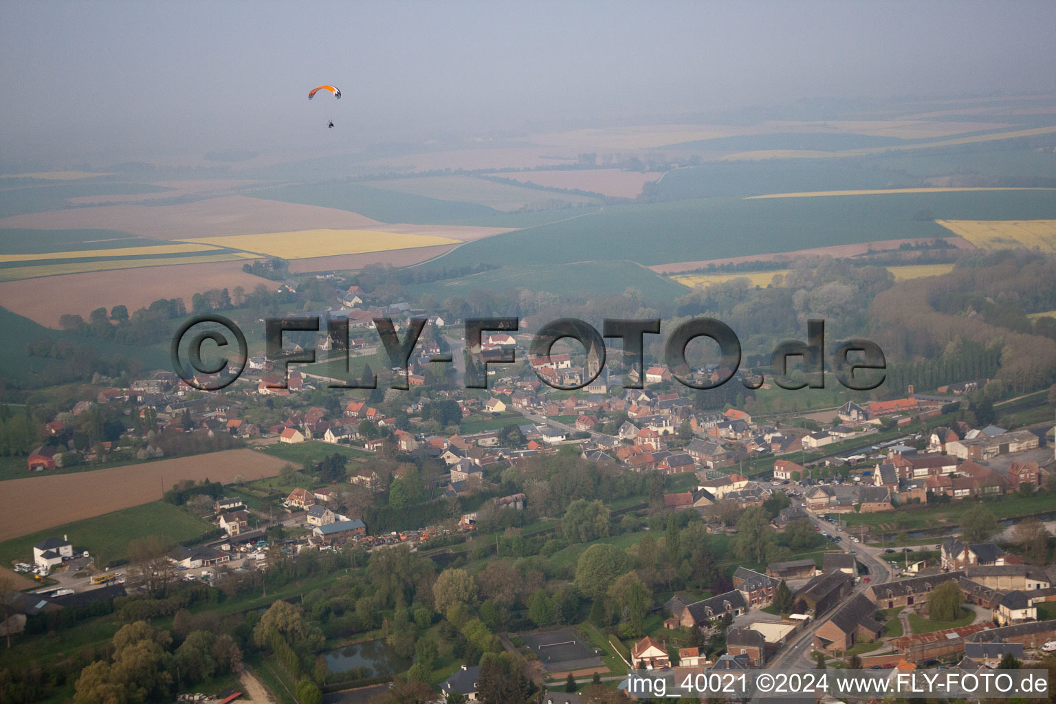 Aerial view of Vendhuile in the state Aisne, France