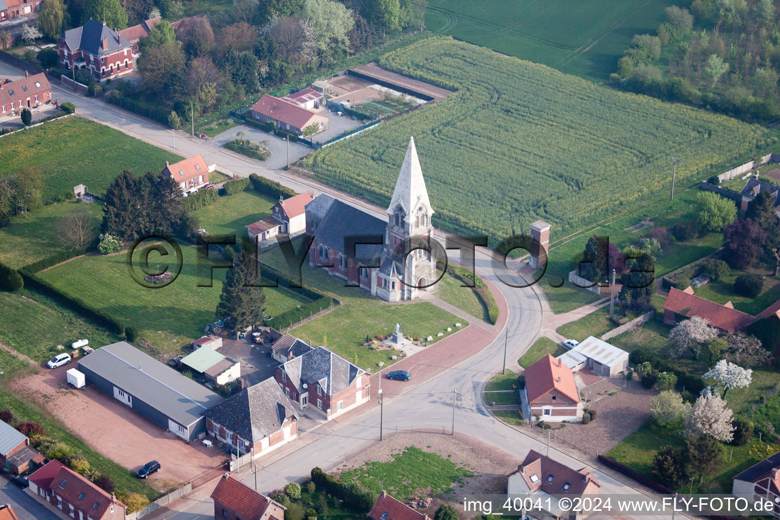 Aerial view of Neuville-Bourjonval in the state Pas de Calais, France