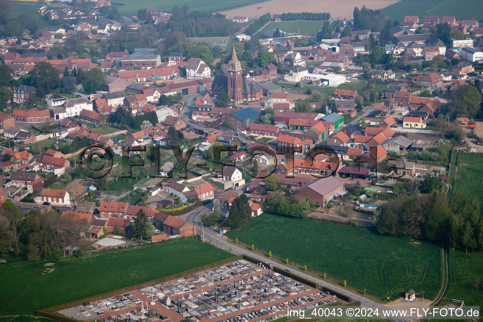 Aerial view of Bertincourt in the state Pas de Calais, France