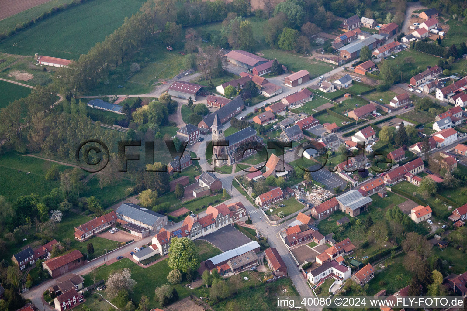 Aerial view of Courcelles-le-Comte in the state Pas de Calais, France